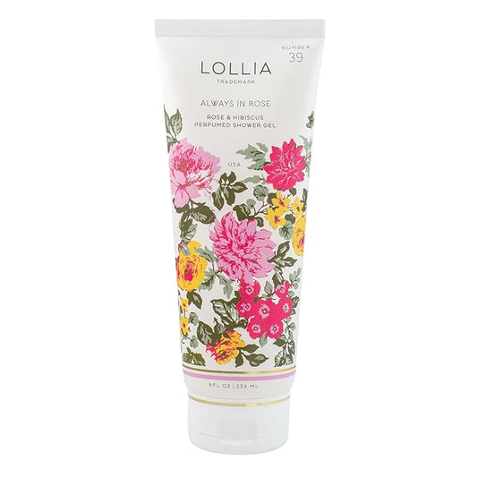 LOLLIA Always in Rose Shower Gel, 8 fl. oz. – Rose & Hibiscus – Scented Shower Gel Body Wash, Shea Butter Body Wash, Bath Wash for Women, Beautiful Shower Gel, Moisturizing Body Wash