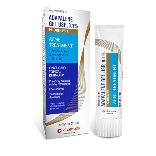 Glenmark Therapeutics Adapalene Gel 0.1% Acne Treatment, Paraben Free Topical Retinoid Cream for Face, Helps Clear and Prevent Acne and Clogged Pores, 15g Tube