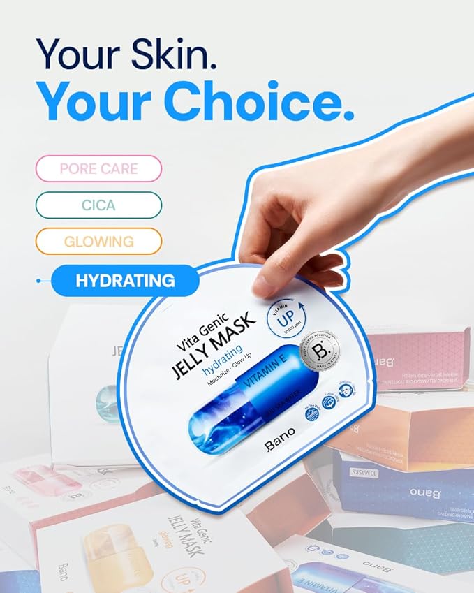 Vita Genic Jelly Face Hydrating Mask 10EA – Firming Sheet Mask for Sensitive Skin, Korean Glass Skin Care with Mineral Water, Vitamin C & Niacinamide, Fragrance-Free