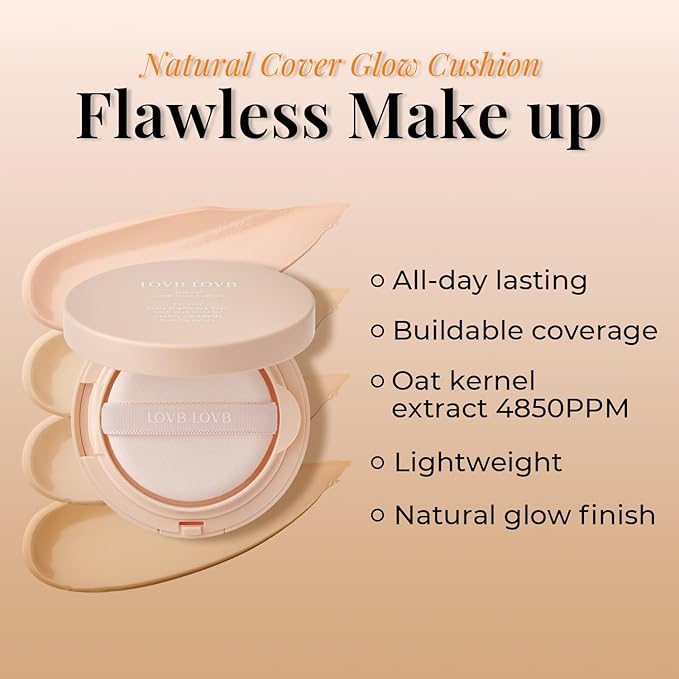 Natural Cover Glow Cushion Foundation | Korean Foundation Makeup | Long-Lasting Buildable Coverage | Lightweight and Moisturizing | Flawless Finish 0.42oz (25N Mocha Beige)
