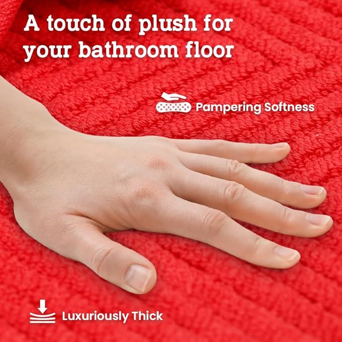 Casa Lino 100% Cotton Bath Mat Set of 2 (NOT A Rug) - 34" x 22" Bathroom Floor Towels - Machine Washable, Soft, Highly Absorbent & Quick Dry Bath Floor Towel (Red)