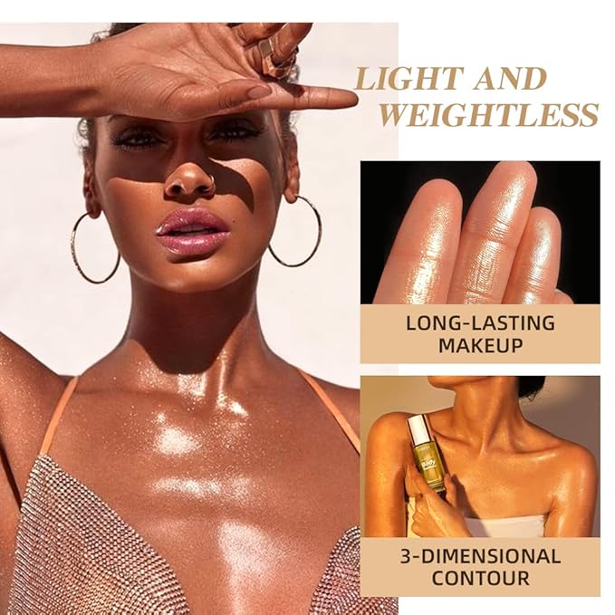 40ml Body Shimmer Oil,Liquid Body Illuminator, Waterproof Moisturizing And Glow For Face & Body, All-In-One Makeup Liquid Illuminator, Summer Body Luminizer,Makeup Brush Include(01#Silver)