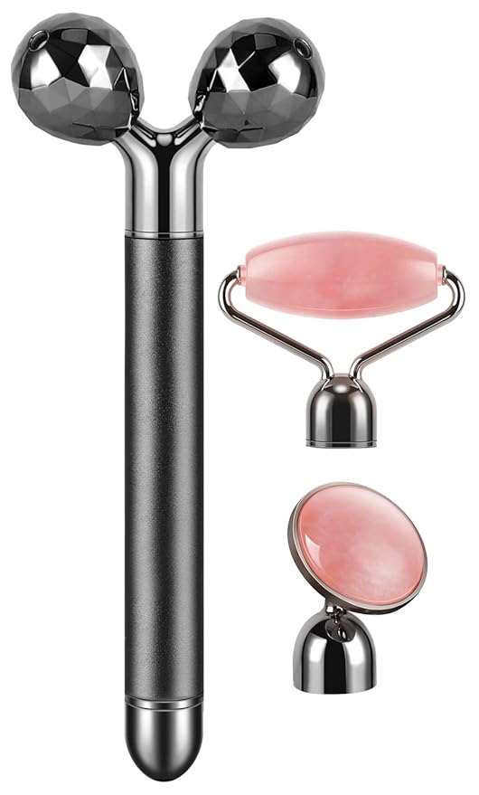 3-IN-1 Electric Jade Roller 3D Roller Facial Roller & Face Massager,Black