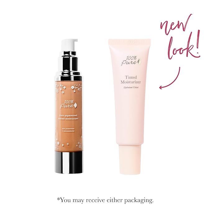100% PURE Tinted Moisturizer Anti-Aging Face Makeup - Fruit Pigmented Golden Peach Light to Medium Coverage & Dewy Glow - Lightweight Foundation Medium-Tan Skin w/Yellow Undertone - Vegan - 1 Fl Oz