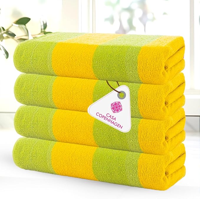 CASA COPENHAGEN Malibu Beach Towels Designed in Denmark Rough and Tough, Quick Dry, for Pool, Bath & Shower 30x60 inches 4 Pieces Cotton Beach Bath Towels Set - Green
