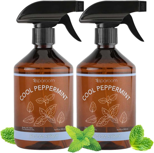 SpaRoom Cool Peppermint Linen Spray 2-Pack – Dual Bottle Essential Oil Mist for Bedding, Fabrics, and Rooms, Minty Refreshment for Sleep and Relaxation – 2 x 16.9 oz