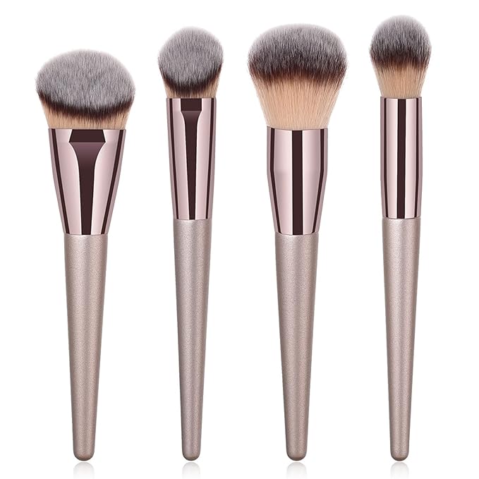 4pcs Professional Makeup Brush Set, Premium Synthetic Liquid Foundation Brush Blending Powder Tapered Kabuki Makeup Brushes Cosmetics Applicator