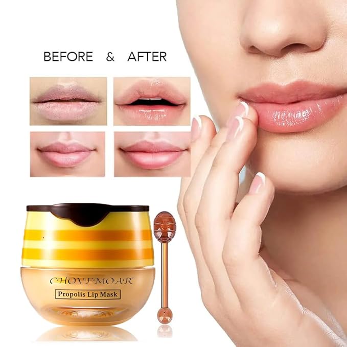 2 Pack Nourishing Lip Balm Honey Pot, Moisturizing Honey & Strawberry Propolis Lip Mask, Hydrating & Prevention Dry and Cracked Lip Scrubs Exfoliator Lip Sleeping Mask Reduces Lip Lines