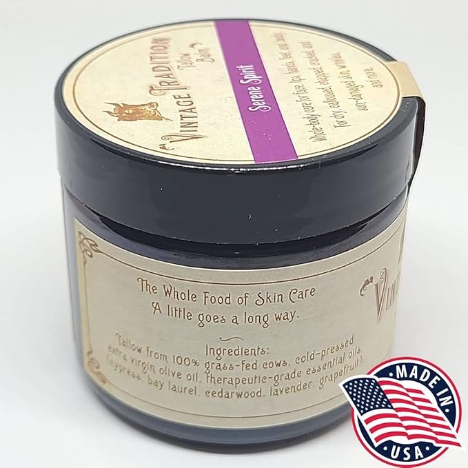 Vintage Tradition Beef Tallow All Purpose Balm - Healing, Hydrating Fragrant Forest Skin Care Salve Replaces Body Lotion, Hand Cream, More - Essential Oil, Olive Oil, and Grass-Fed Tallow, 2 fl oz.