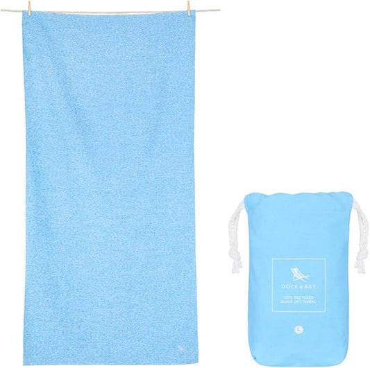 Dock & Bay Customized Beach Towel - Quick Dry, Sand Free - Compact, Lightweight - 100% Recycled - Includes Bag - Essential - Lagoon Blue - Large