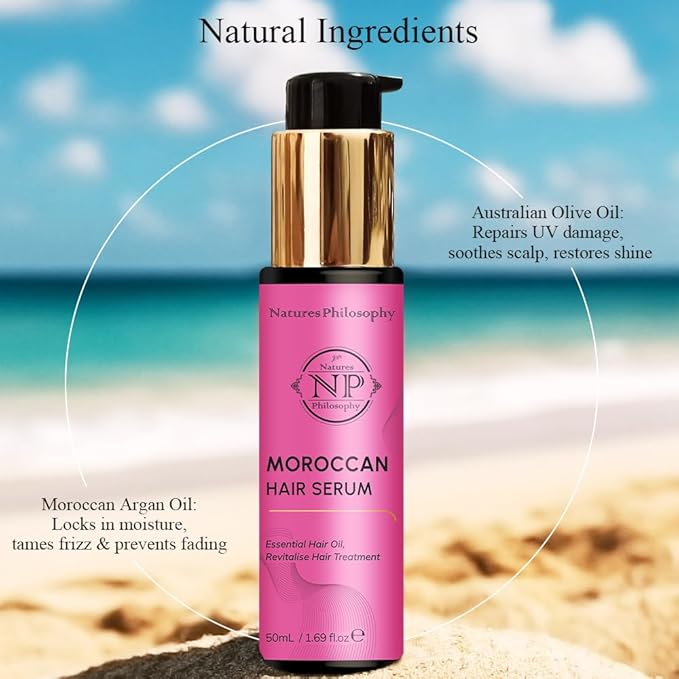 NP NATURES PHILOSOPHY Moroccan Argan Oil - Hair Serum Organic, Anti-Frizz, Repairs Damaged Hair, Adds Shine for All Hair Types Aussie Allergy-Free Moroccan Oil Hair Products 1.69 Fl oz