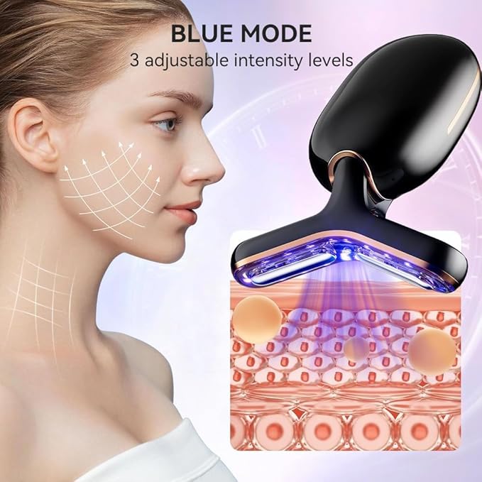 Neck Face Massager, Multifunctional Facial Massager, Face Sculpting Tool for Skin Care with Vibration, Thermal (Black Gold)