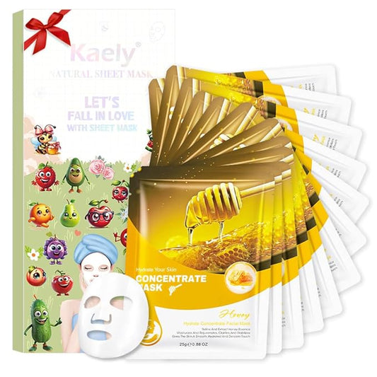 Kaely 12 Pack Honey Face Masks for Kids, Kids Face Mask Spa Day Kit Supplies, Spa Party Favors for Teens Girls Night, Sheet Facial Mask Skincare Gifts Set, Hydrating Soothe for All Skin Types, 05