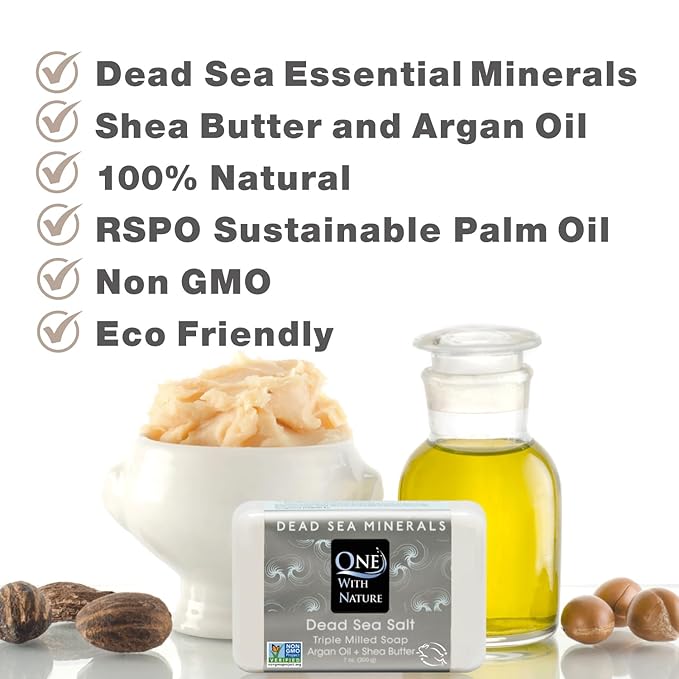 One With Nature Dead Sea Salt Soap 7oz 3-Pack – Purifying and Exfoliating Soap Bar with Dead Sea Minerals for Face & Body, for Men & Women