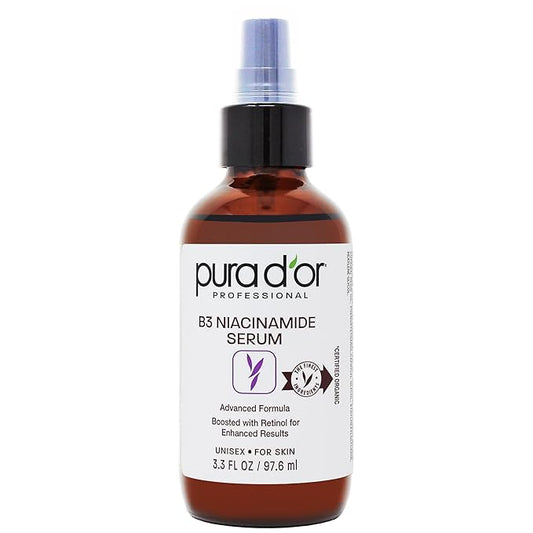 PURA D'OR 3.3 Oz B3 Niacinamide Advanced Facial Serum - Skin Care Formula with Retinol For Wrinkles, Hydration & Radiant Complexion - All Skin Types, Hypoallergenic - Women & Men
