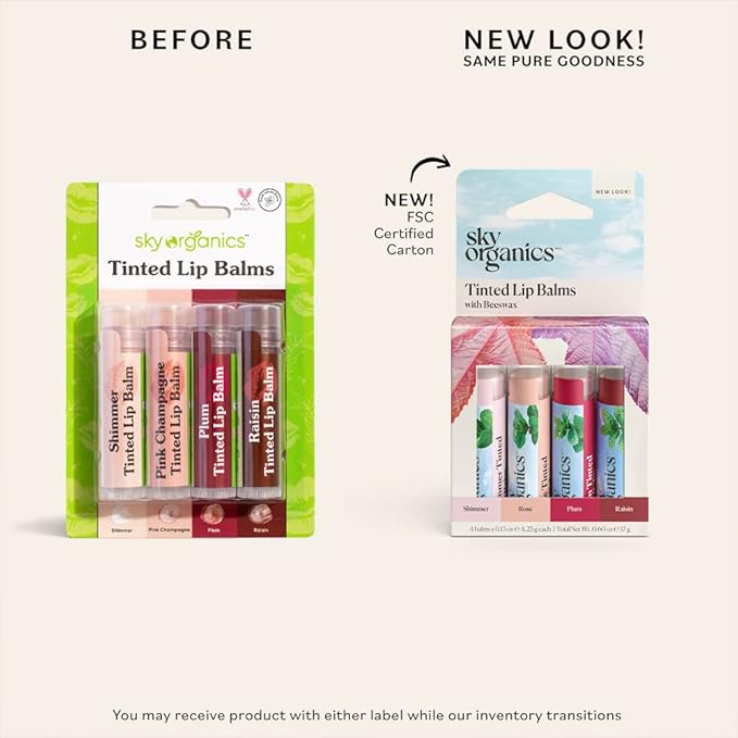 Sky Organics Tinted Lip Balms for Lips to Moisturize, Soften & Add A Wash of Color, Four Assorted Shades, 4pk.