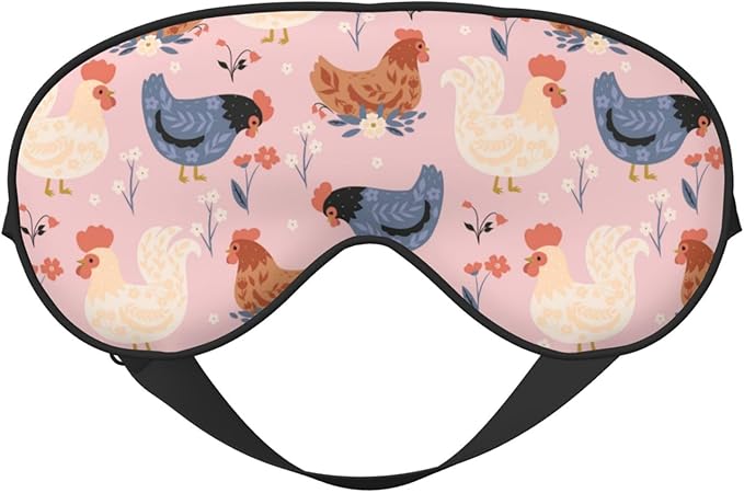 Sleep Mask Cute Chickens and Flowers Comfortable Eye Mask with Adjustable Strap Soft Eye Cover Blindfold for Travel Yoga Nap Shift Work
