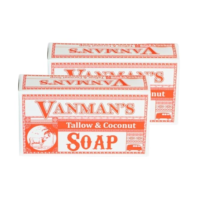 VanMan Beef Tallow and Coconut Oil Bar Soap – Pure Grass-Fed Beef Tallow Soap with Coconut Oil & Kaolin Clay, Subtle Grapefruit Scent, Hydrating & Nourishing, Clean Ingredients, 3.8oz - 2 Pack