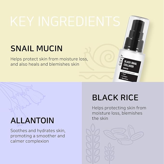 coxir BLACK SNAIL GIFT SET /Gift Set Birthday present /Foam Cleanser+Serum+Cream/Black Rice, Bean, Sesame, Snail Mucin, Collagen, Peptide l Repairing&Firming l Korean Skin Care