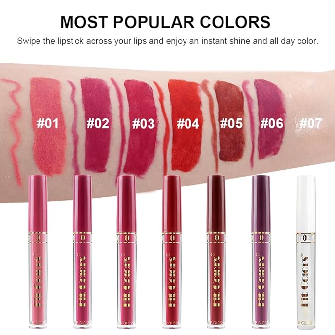 6 Colors Liquid Lipstick + Lip Liner Pen Makeup Set, Super Stay Matte Finish Lip Stain and Define Lip Liner Pencil Gift Set for Women, Longwear, Waterproof, 1PC Lip Glow Oil Include