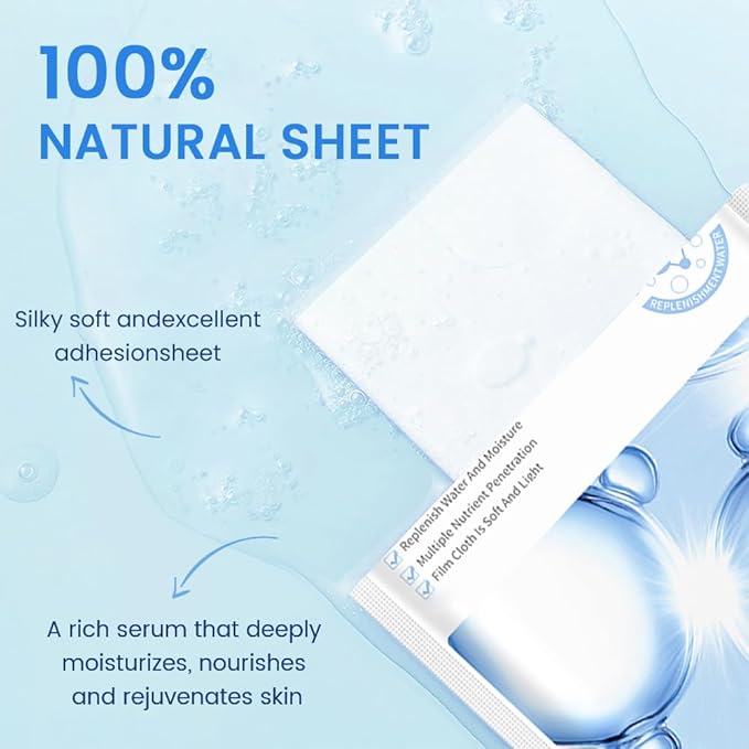 Kaely 10 Pack Hyaluronic Acid Masks, Hydrating Smoothing Face Masks for Women Men, Facial Mask Skin Care Korean, Moisturize Nourish for All Skin Types, Birthday Christmas Gifts, Set04
