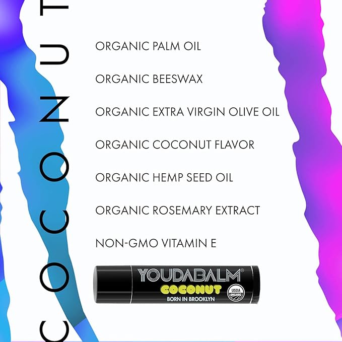 Organic Lip Balm, Coconut Flavor - 100% Natural Lip Moisturizer, USDA Certified - Lip Balm for Dry, Cracked Lips (24 Tube Jar)