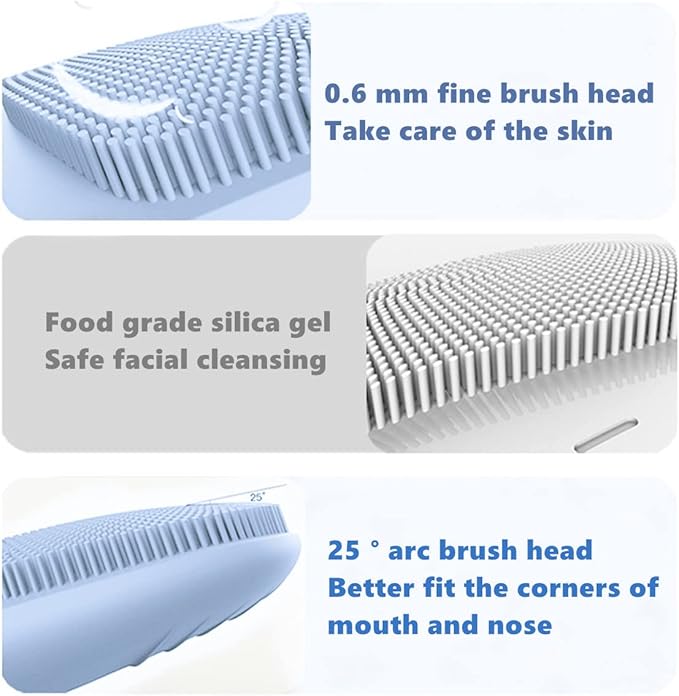 MEGAN Facial Cleansing Brush,USB Rechargeble Electric Silicone Face Scrubber,IPX7 Waterproof Sonic Facial Massager, 3 in 1 face Brush for Deep Cleanning, Blackhead Remover, Exfoliating.（Sky Blue）