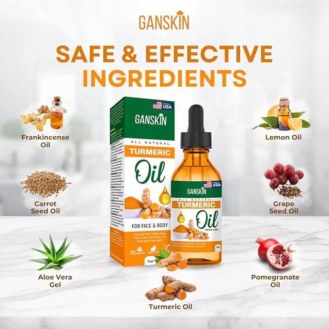 Turmeric Oil – Dark Spot Facial Serum for Face & Body – Natural Skin Brightening Serum & Hyperpigmentation Treatment – Turmeric Glow Serum Cleanses, Fights Acne, Evens Tone, Scars – for All Skin Types