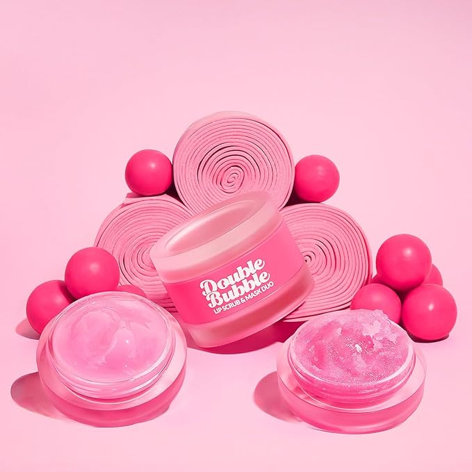 Beauty Bundle Lip Care AmorUs Double Bubble Lip Mask & Scrub Duo For Dry/Chapped/Cracked Lips Lip Exfoliant Promotes Healing & Collagen Lip Mask