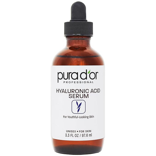 PURA D'OR 3.3 Oz Hyaluronic Acid Serum For Deep Hydration - Anti-Aging, Plumping & Moisturizing Formula For Smooth, Supple Skin - Natural Skincare Boost - Fine Lines & Wrinkle Reducer - Travel Size
