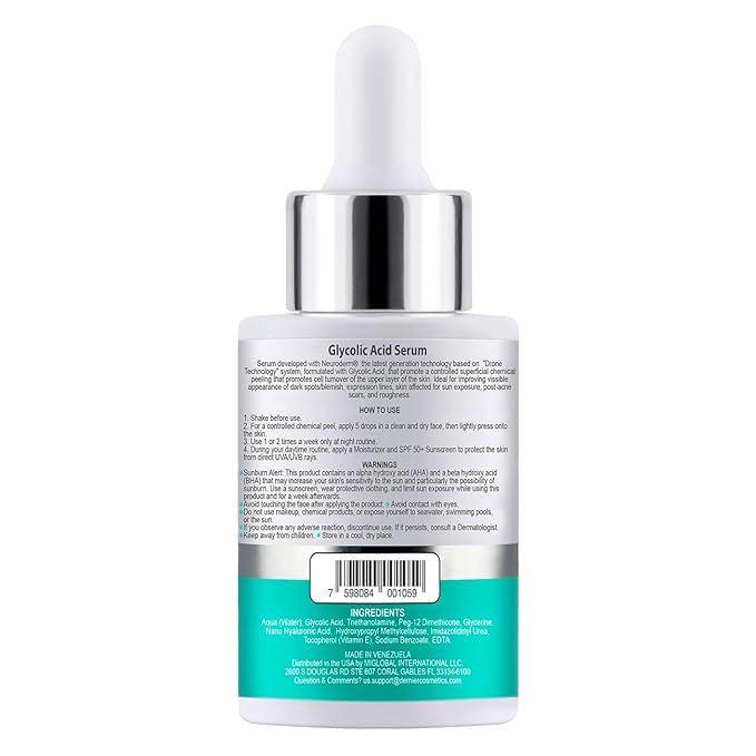 Dernier Glycolic Acid Serum 5% with Hyaluronic Acid 1% - Face Dark Spot Treatment Hyperpigmentation Exfoliant Resurfacing Brightening Glow Moisturizer Redness Hydrating Facial Peeling Women (1 fl oz)