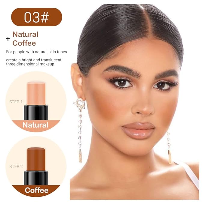 evpct 2In1 Cream Contour Stick Contouring Concealer Sticks Makeup Face Cream Kit for Beginners Creamy Contour and Highlight Stick contorno base de maquillaje para mujer en oferta 03 Natural & Coffee