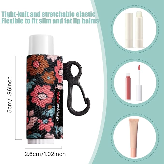 3PCS Lip Balm Holder Sleeves Chapstick Holder Keychain Lip Gloss Holder Keychain Elastic Sleeves (Boho Pattern)
