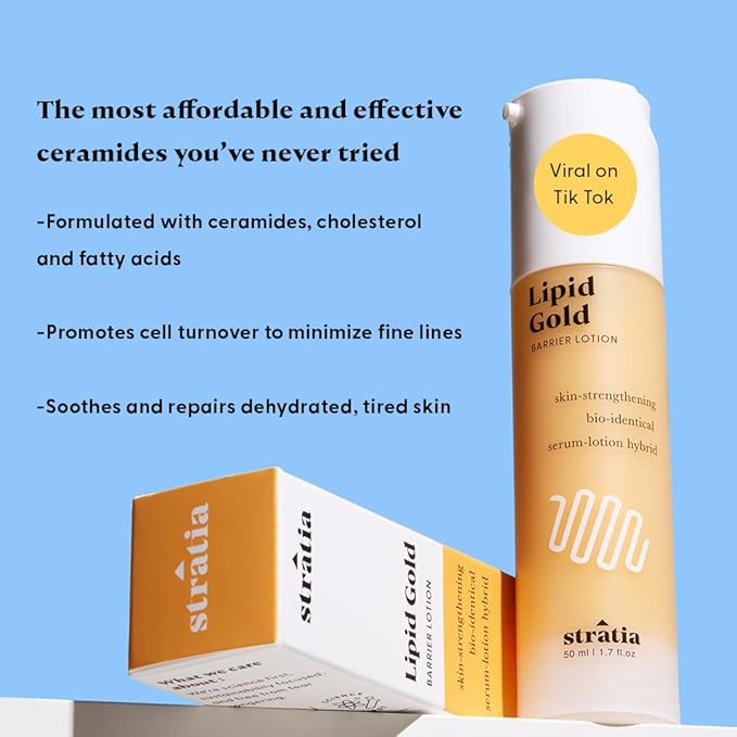 Stratia Lipid Gold Skin-Strengthening Ceramide Moisturizer with Niacinamide, Hydrates & Soothes All Skin Types, 1.7 Fl Oz