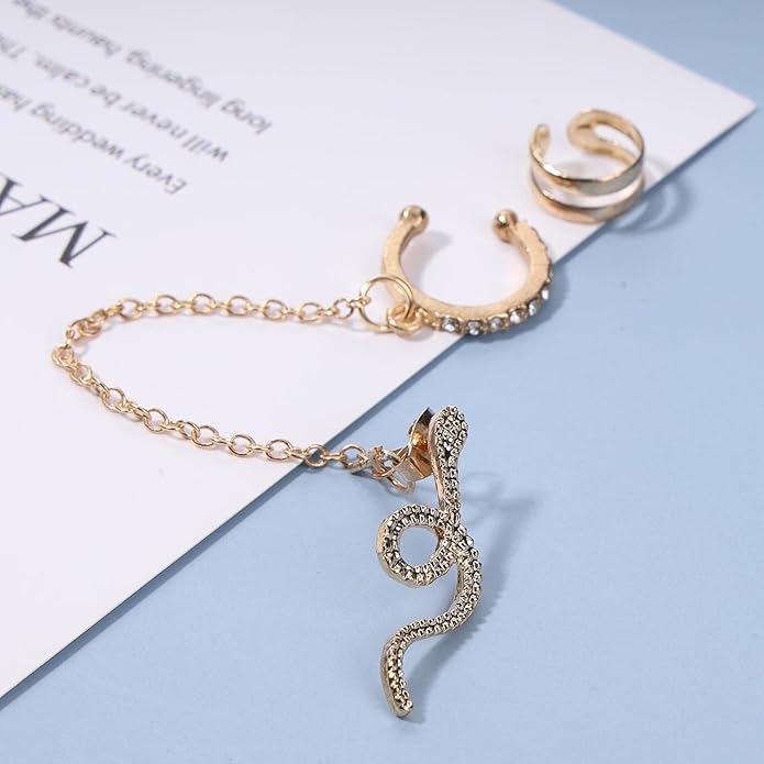 Punk Snake Cuff Chain Earrings Gold Serpent Cartilage Earrings Snake Ear Wrap Earrings Gothic Snake Helix Chain Earrings Gold Long Chain Earrings Jewelry for Women and Girls