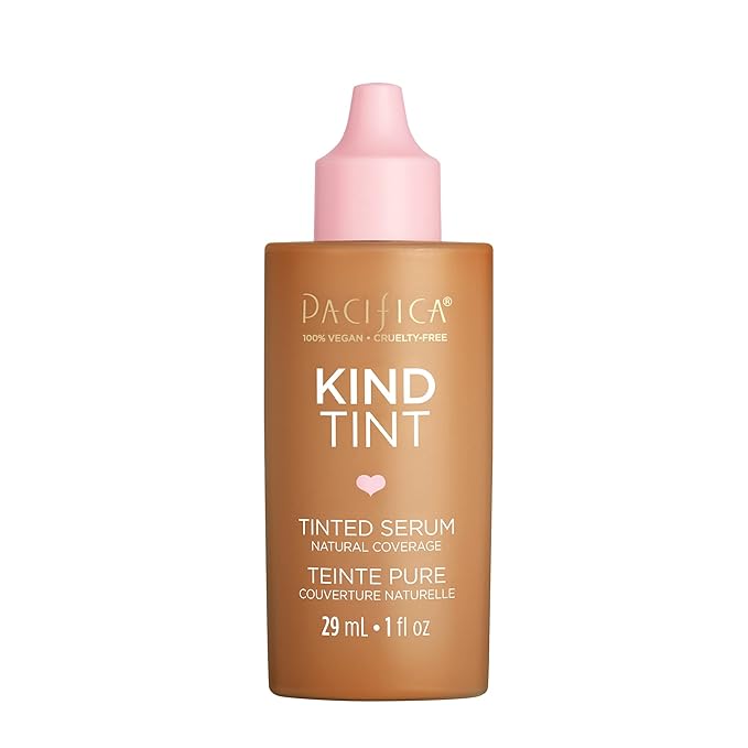 Pacifica Beauty Kind Tint Tinted Serum, Skincare, Vegan Collagen, Hyaluronic Acid, Vitamin C, Niacinamide, Caffeine, Hydrating, Lightweight Foundation, Natural Dewy Skin, Shade 08, 1 fl oz (1 Count)