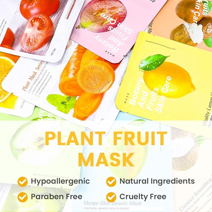 Kaely 10 Pack Variety Sheet Masks, Spa Party Face Masks for Kids Skin Care, Facial Mask Skincare Set Korean, Moisturize Nourish for All Skin Types, Christmas Gifts for Women Men Girls, Set12