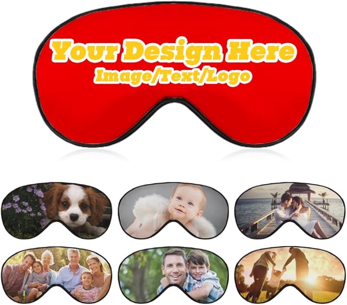 Custom Personalized Sleep Eye Mask Add Any Photo Text Logo Design Your Own Soft Blindfold Eyemask Blackout Eye Cover for Men Women Home Travel Offices, Red, 8.1"x4.1"