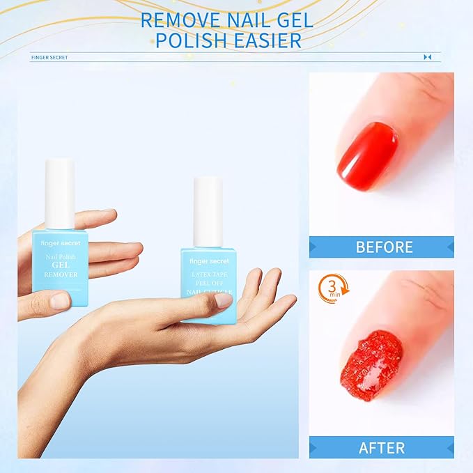 Gel Nail Polish Remover Kit: Nail Polish Remover, Latex Tape Peel Off Cuticle Remover,3IN1 Nail Strengthener for Nail Growth and Nail Health Gel Nail Remover Tools kit
