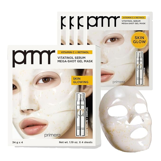 Primera PRMR Vitatinol Serum Gel Mask | Overnight Melting Masks, for Collagen Synthesis with Vitamin C & Retinol, Immediate Pore Tightening, Firming and Hydrating 34g x 4EA