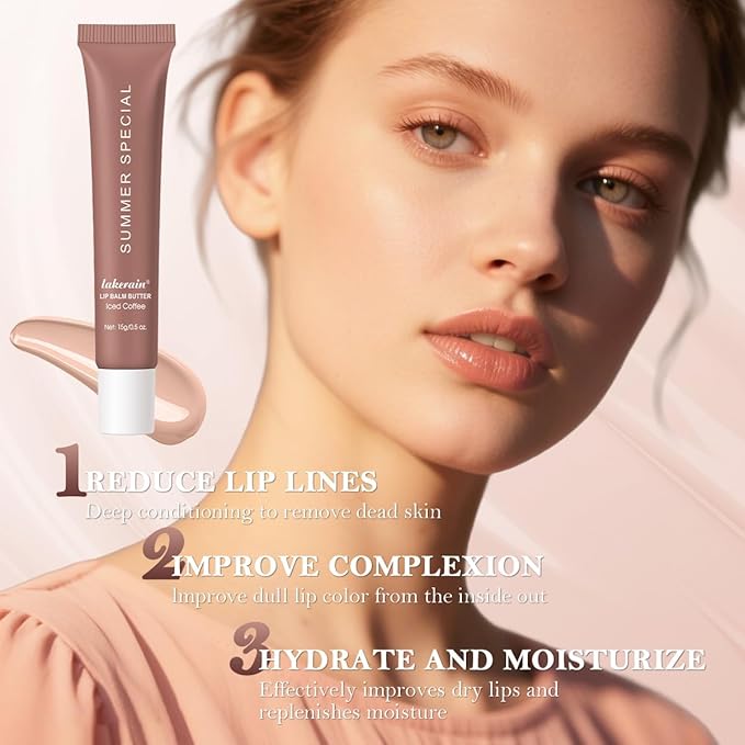Summer Lip Butter Balm, Moisture and Hydration Lip Gloss, Long-lasting Hydrating Non-Sticky Lip Balm, Soften Dry Lips Lip Care (#Iced Coffee, 1Pcs)