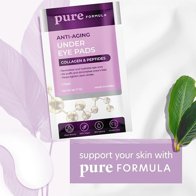 Collagen and Peptides Under Eye Patches - Reduces Puffiness & Dark Circles, Firming & Anti-aging Under Eye Pads - Cruelty Free Korean Skin Care For All Skin Types - 5 Pairs