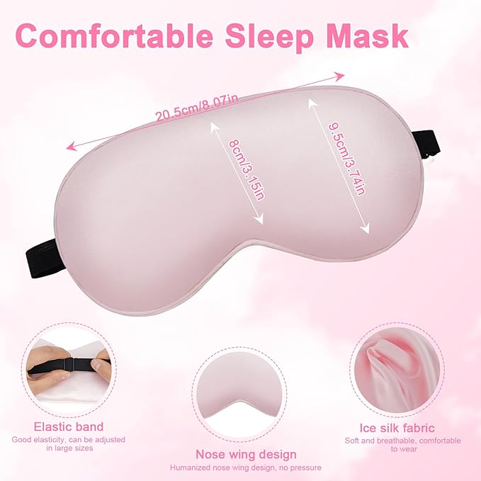 Sleep mask w/Cooling Gel Eye Mask, 2Packs Heated Eye Mask for Sleeping, Reusable Ice Silk Blackout Eye Cover Sleeping Mask for Travel, Home, Office, Yoga, Stocking Stuffers (Black+Pink)
