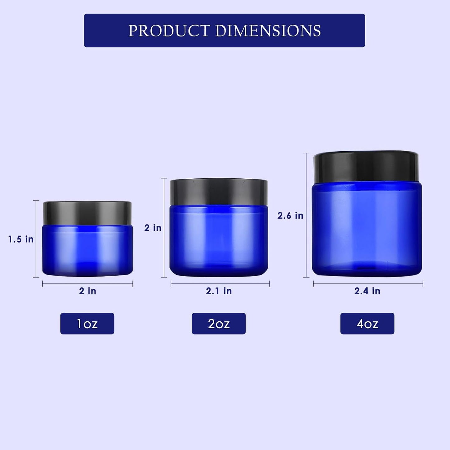Lil Ray 2 Oz Glass Cream Jars with Black Lid (12 PCS) Empty Cobalt Blue Glass Containers Refillable Cosmetic Vials for Lotion, Ointment