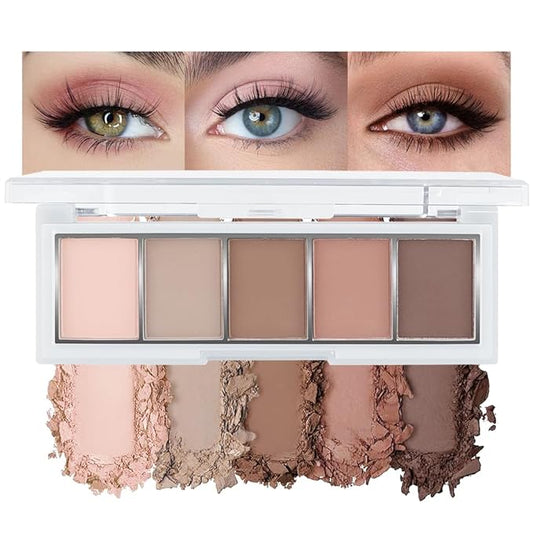 5 Colors Matte Eyeshadow Makeup Palette, 5 Natural Nude Brown Light Brown Cool-Toned Eyeshadow, Looks for Brown Eyes Women Finish Long Wearing Waterproof Professional Eye Makeup 02#