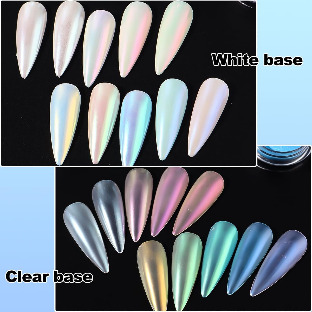 10 Colors Mermaid Pearl Chrome Nail Powder, Iridescent Aurora Powder Metallic Mirror Effect Pigment Pearlescent Nail Art Glitter Dust Kit for Gel Polish Nail Art Decoration