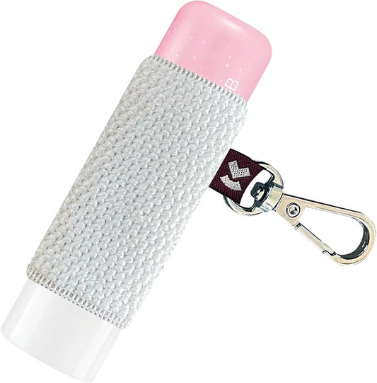 LipBalm Holder with Keychain, Lipstick Holder Keychain, Lip Gloss Holder Keychain, Never Lose Your Lip Balm, Lip Gloss or Lipstick with Cute Elastic Lip Balm Keychain Holder (White)
