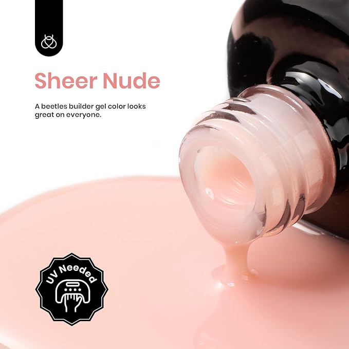 Beetles Builder Gel for Nails, 7 in 1 Builder Nail Gel Nude Jelly Beige Color Building Nail Apex & Nail Extension Strengthener Thin Nails DIY Nail Art Design for Beginner Women