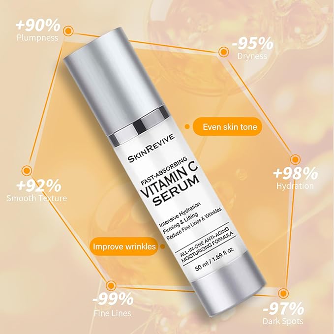SkinRevive Vitamin C Serum for Women over 70, Vitamin C Serum for Mature Skin Face Hydrates, Firms, Lifts, Targets Age Marks, Wrinkles and Smoothes Skin Texture 1.69 fl oz