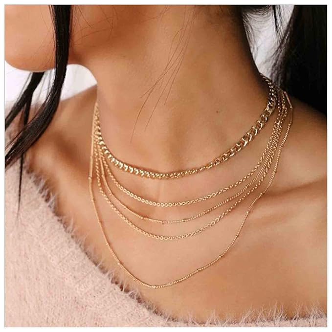 Punk Layered Curb Chain Necklace Gold Satellite Chain Necklace Vintage Stacking Necklace Personalized Necklace Jewelry for Women and Girls